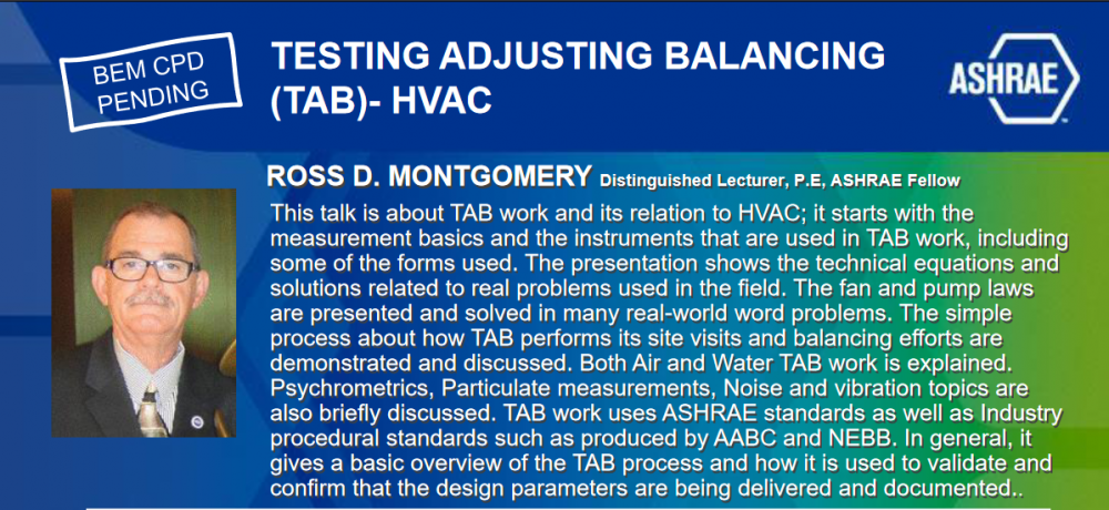 WEBINAR : TESTING ADJUSTING BALANCING (TAB)- HVAC